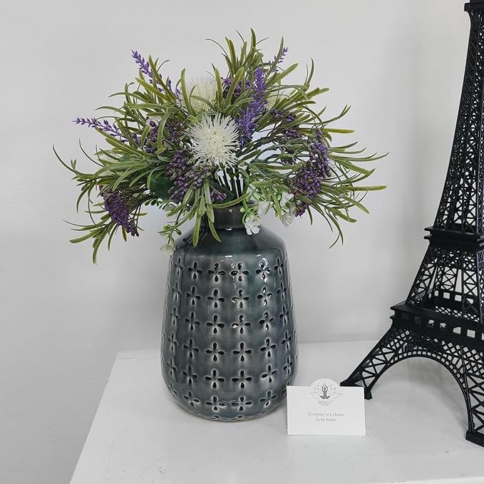 Hosley Set of 2 Grey Ceramic Vase 7.25" High. Ideal Gift for Floral Arrangements Home Weddings Party Spa Meditation Home Office