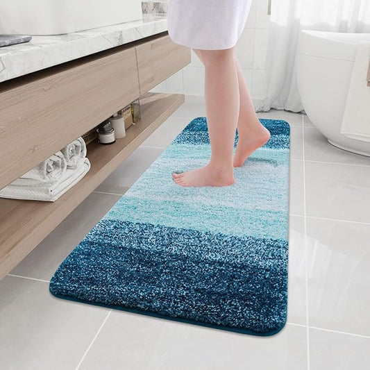 Arotive Microfiber Bathroom Rugs, Shaggy Soft and Absorbent Bath Rug, Non-Slip, Thick Plush Machine Washable Dry Bath Mats for Bathroom, Tub and Shower, 47x17, Peacock Blue