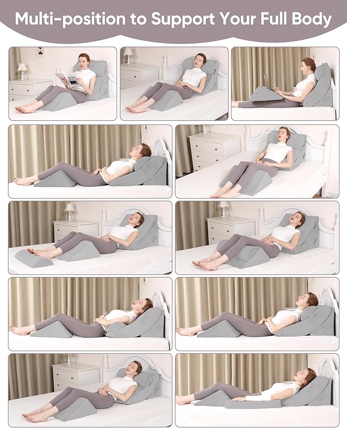 4pcs Orthopedic Bed Wedge Pillow Set Adjustable Wedge Pillow for Sleeping Wedge Pillows Memory Foam Bed Wedge Pillows for Back Support Leg Elevation System