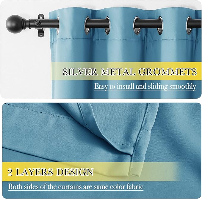 NICETOWN 100% Blackout Curtains with Same Color Liners, Thermal Insulated Full Blackout Lined Drapes, Energy Efficiency Window Draperies for Boy's Room (Teal Blue, 2 Panels, 52-inch W by 45-inch L)