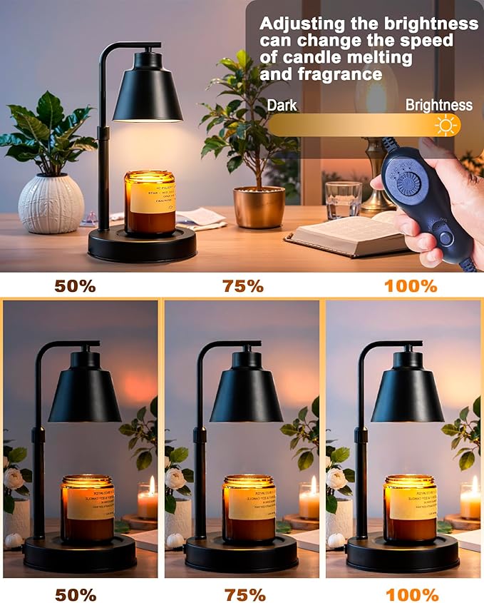 Candle Warmer Lamp with Timer - Adjustable Brightness & Height, 2 Free Bulbs Included | Wax Warmer Lamp for Jar Candles, Farmhouse & Home Decor Gift (Black)