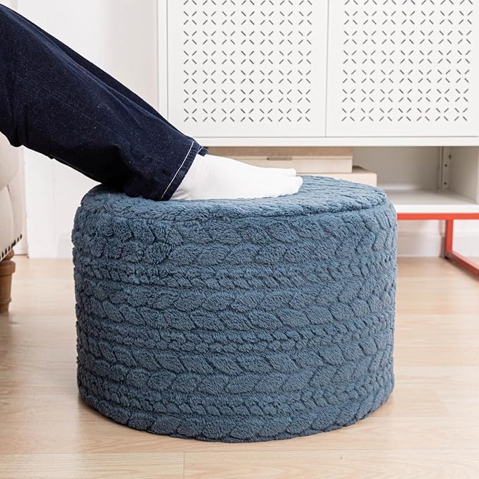 Round Pouf Ottoman 20 x 20 x 14 Inches Boho Poof Home Decor Floor Pouffe Ottoman Foot Rest for Couch Sofa Bean Bag Chairs Living Room Bedroom (Misty Blue)