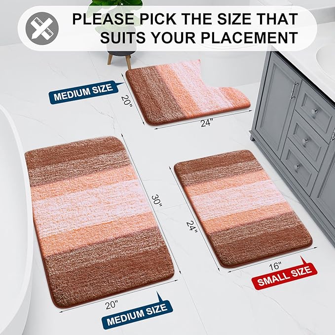 Arotive Microfiber Bathroom Rugs, Shaggy Soft and Absorbent Bath Rug, Non-Slip, Thick Plush Machine Washable Dry Bath Mats for Bathroom, Tub and Shower, 44x24, Orange