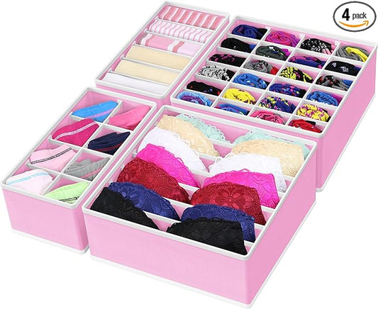 Simple Houseware 4-Pack Drawer Organizer Set - Closet Dividers for Underwear, Socks, Bras, Scarves, Ties - Foldable Non-Woven Storage Boxes, Pink