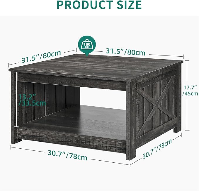 YITAHOME Coffee Tables Farmhouse Coffee Table with Storage Rustic Wood Cocktail Table,Square Coffee Table for Living Meeting Room with Half Open Storage Compartment,Dark Rustic Oak