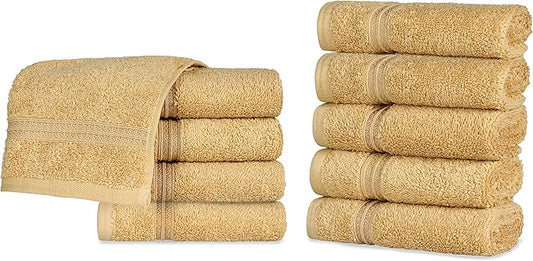 Superior Egyptian Cotton 10-Piece Face Towel Set , Small Towels For Facial, Spa, Quick Dry, Absorbent Towels, Bathroom Accessories, Guest Bath, Home Essentials, Washcloth, Airbnb, Gold