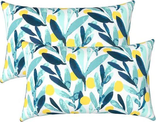 LVTXIII Outdoor/Indoor Lumbar Pillow Cases ONLY, 12” x 20” Patio Garden Decorative Lumbar Pillow Covers All Weather Lumbar Cushion Covers for Home Garden Sofa Use, Leaves Multi