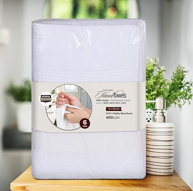 Utopia Towels 72 Pack Premium Hand Towels Set, (16 x 28 inches) 100% Ring Spun Cotton, Ultra Soft and Highly Absorbent 600GSM Towels for Bathroom, Gym, Shower, Hotel, and Spa (White)