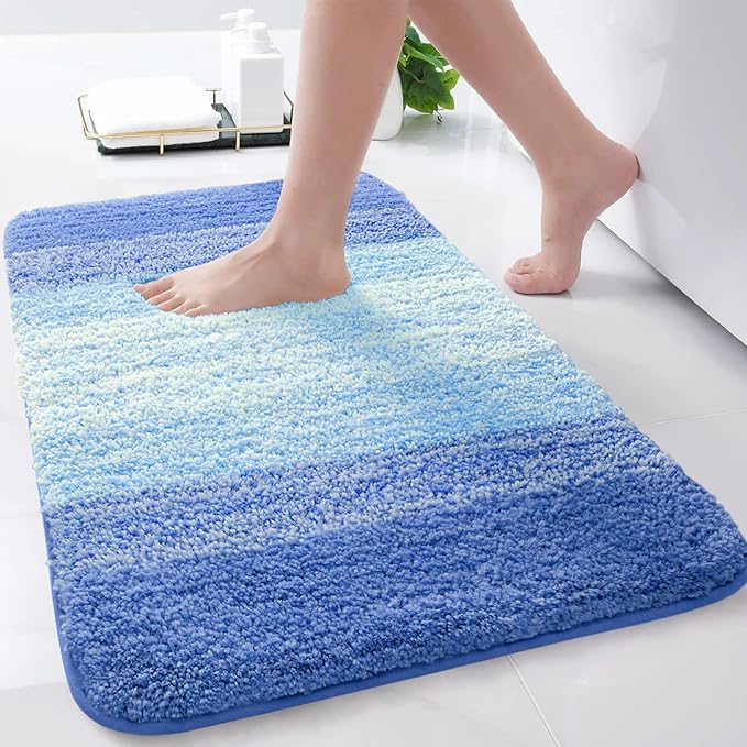 Arotive Microfiber Bathroom Rugs, Shaggy Soft and Absorbent Bath Rug, Non-Slip, Thick Plush Machine Washable Dry Bath Mats for Bathroom, Tub and Shower, 24x16, Light Royal Blue