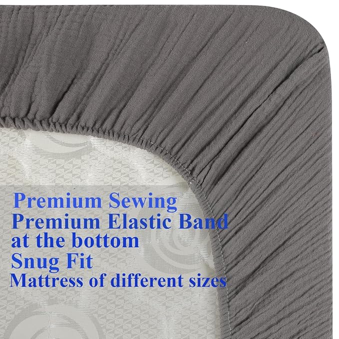 Muslin Mini Crib Sheets 38 x 24 Fitted Portable/Mini-Crib Sheet for Baby Boys and Girl Soft 100% Cotton Grey & Navy