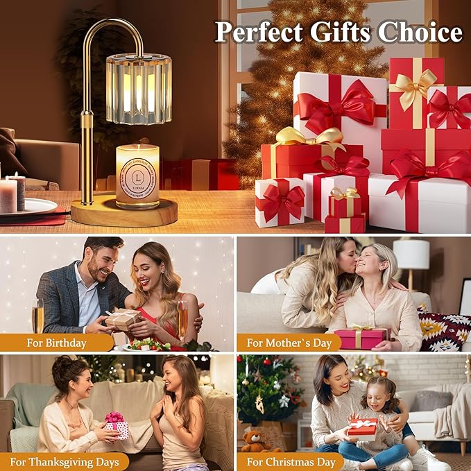 Lukasa Candle Warmer Lamp, with Timer Dimmer Adjustable Height, Birthday Gifts for Women, Mothers Day Gifts for Mom, House Warming Gift New Home, Wax Melt Warmer for Scented Jar Candles, with 2 Bulbs