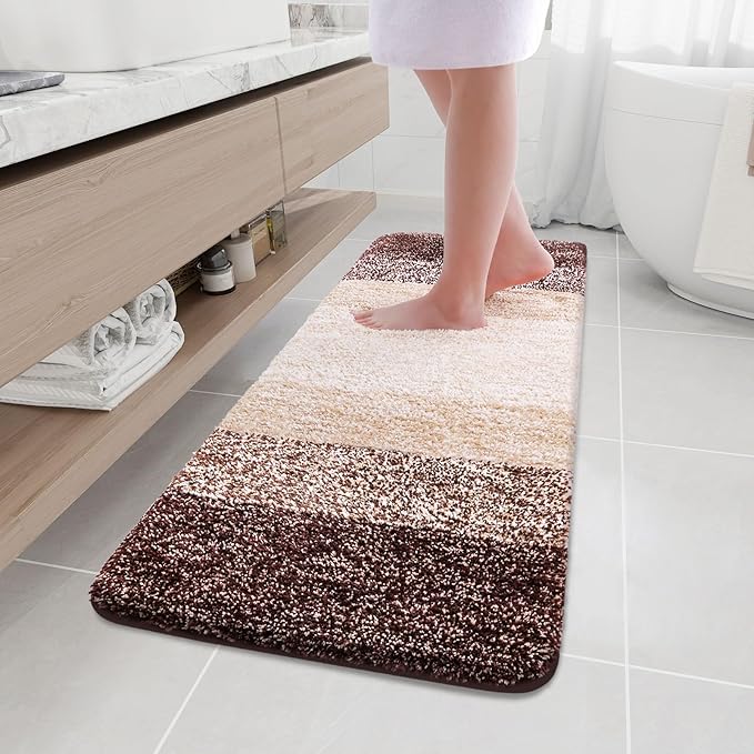 Arotive Microfiber Bathroom Rugs, Shaggy Soft and Absorbent Bath Rug, Non-Slip, Thick Plush Machine Washable Dry Bath Mats for Bathroom, Tub and Shower, 59x17, Brown