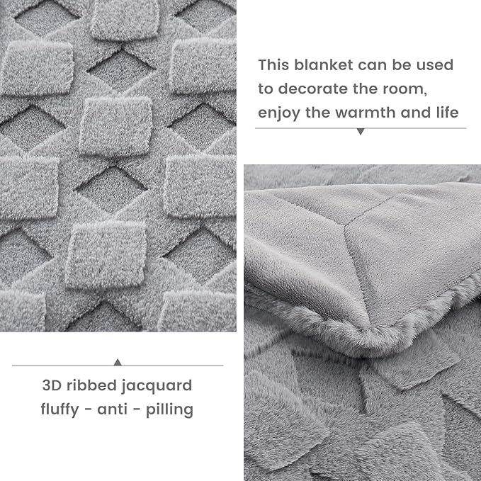 Cozy Bliss Faux Fur Throw Blanket for Couch - Clearance Soft Checkered Fuzzy Cozy Throw Gift Blankets for Women,Grey Blanket for Sofa Bedroom Living Room.(60 * 80 Inches,Grey)