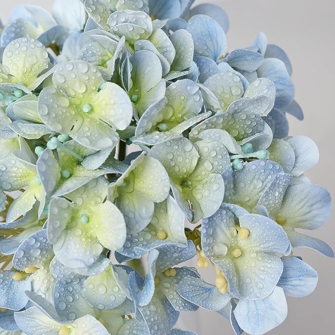 20" 4PCS Artificial Light Blue Hydrangea Flowers Large Faux Latex Real Touch Fake Hydrangeas Silk Bouquet with Leaves Stems for Family Table Office Wedding Party Arrangements