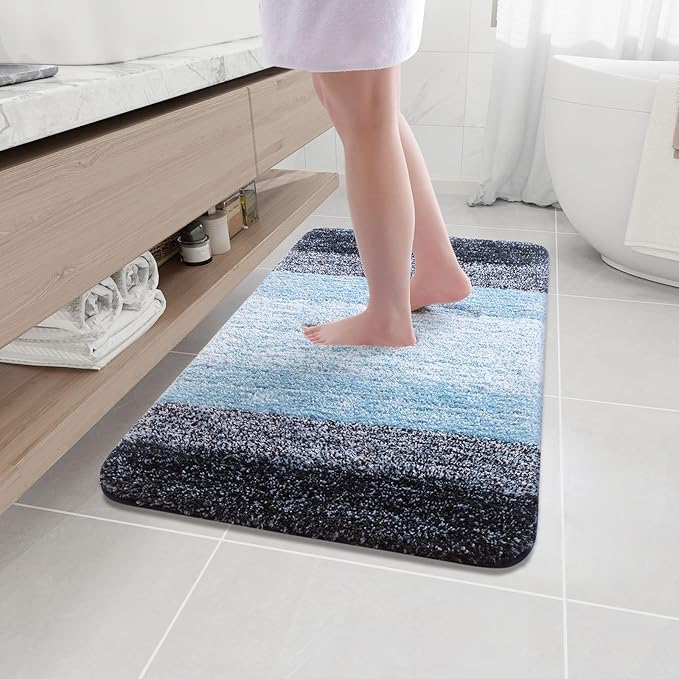 Arotive Microfiber Bathroom Rugs, Shaggy Soft and Absorbent Bath Rug, Non-Slip, Thick Plush Machine Washable Dry Bath Mats for Bathroom, Tub and Shower, 36x24, Blue