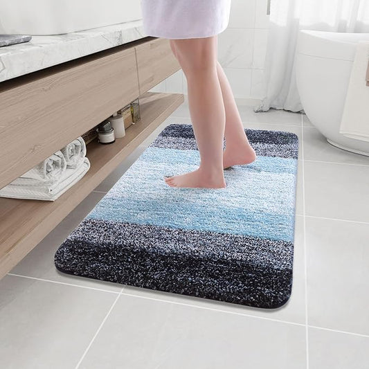 Arotive Microfiber Bathroom Rugs, Shaggy Soft and Absorbent Bath Rug, Non-Slip, Thick Plush Machine Washable Dry Bath Mats for Bathroom, Tub and Shower, 36x24, Blue