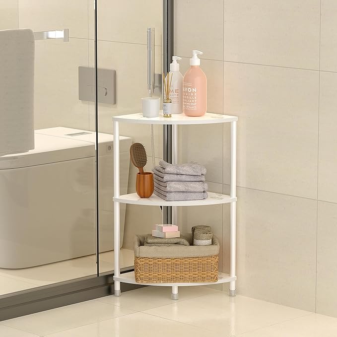 3 Tier Corner Shelf Stand, 23.2" Kitchen Shelf Organizer with Metal Frame for Organization & Storage, Marble White Corner Shelf for Kitchen Decor Accessories