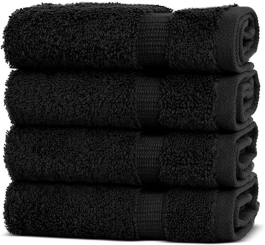 Chakir Turkish Linens | Hotel & Spa Quality 100% Cotton Premium Turkish Towels | Soft & Absorbent (4-Piece Washcloths, Black)