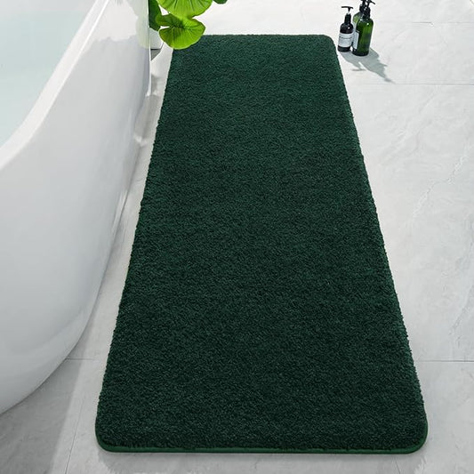 AROGAN Luxury Long Bathroom Runner Rug, 24x72 Inch Thick Soft and Absorbent Non Slip Bath Mat, Rubber Backing Quick Dry Rugs Carpets, Machine Washable Plush Mats for Shower Floor, Deep Green