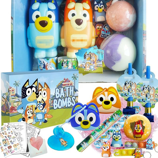 Birthday Gifts Set for Kids: Bath Bombs with Surprise Toy Inside, Bath Slime, Fidget Squishy Toys, Pop Fidget Toys, Silicone Coin Purse, Slap Bracelets, Pencil Sharpener, Relaxing Gift Set for Kids
