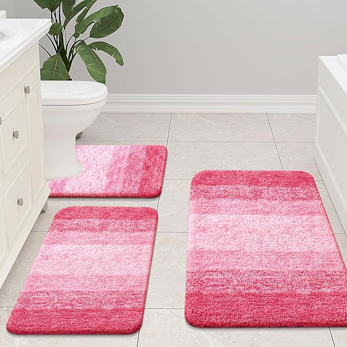 Arotive Microfiber Bathroom Rugs, Shaggy Soft and Absorbent Bath Rug, Non-Slip, Thick Plush Machine Washable Dry Bath Mats for Bathroom, Tub and Shower, 70x24, Pink