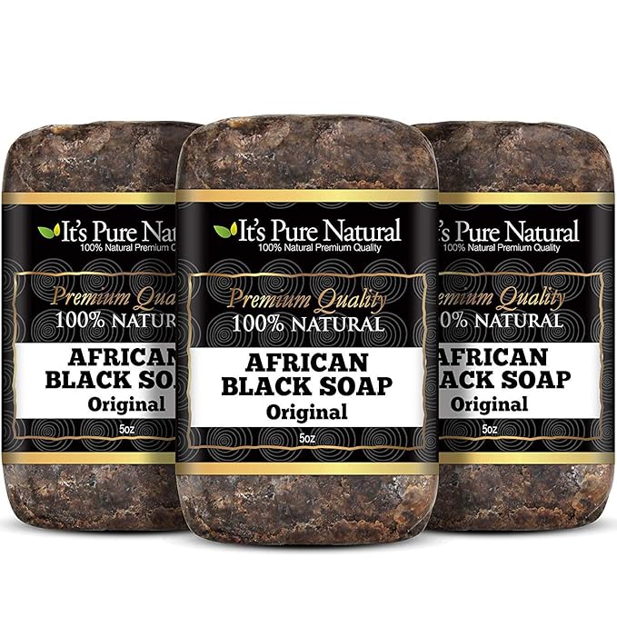 It's Pure Natural African Black Soap Bars Original (Pack of 3) Organic Raw Soap for Face & Body, Acne Treatment & Dark Spot Remover [Made in Ghana]
