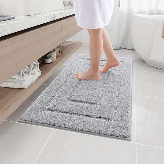Buganda Bathroom Rugs, 36" x 24", Soft and Absorbent Microfiber Bath Rugs, Non-Slip Shaggy Shower Carpet, Machine Wash Dry Bath Mats for Bathroom Floor, Tub and Shower, Grey