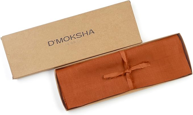 D'Moksha Homes Linen Rust Placemats Set of 4-100% Pure Linen Placemats 14 x 19 Inch for Summer - Handcrafted and Machine Washable