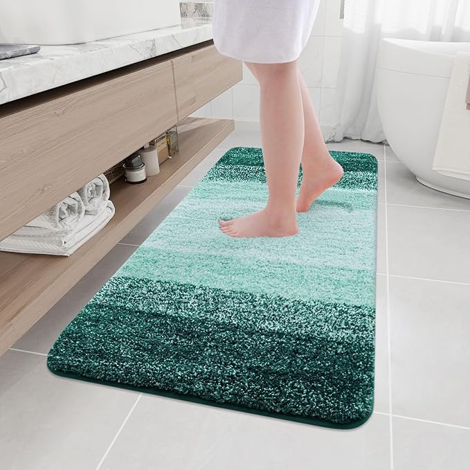 Arotive Microfiber Bathroom Rugs, Shaggy Soft and Absorbent Bath Rug, Non-Slip, Thick Plush Machine Washable Dry Bath Mats for Bathroom, Tub and Shower, 47x24, Dark Green