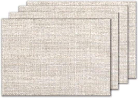 LEXMORE PVC Woven Placemats 4 PCS Wipeable Indoor/Outdoor Table Mats Washable Vinyl Place Mat for Dining Table, Set of 4-Beige White