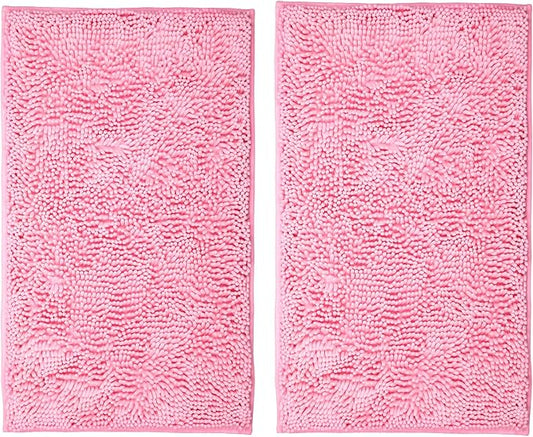 Pink Bathroom Rugs Sets 2 Piece Washable, Luxury ，Chenille Bath Mat Set, Soft Plush Anti-Slip Rectangular Bath， Rug Super Absorbent. (Pink, 32"x20"+32"x20")