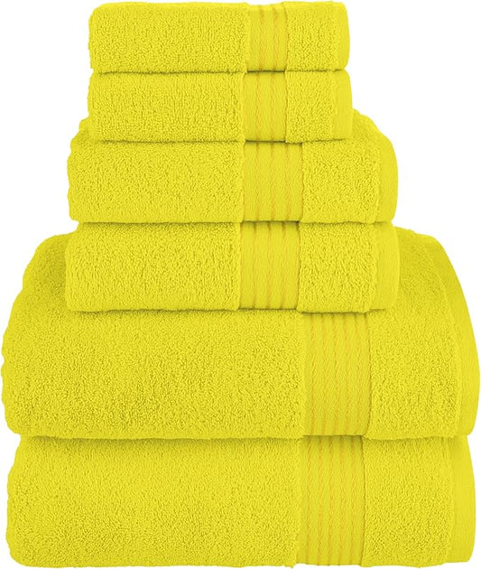 Elegant Comfort Premium Cotton 6-Piece Towel Set, Includes 2 Washcloths, 2 Hand Towels and 2 Bath Towels, 100% Turkish Cotton - Highly Absorbent and Super Soft Towels for Bathroom, Yellow