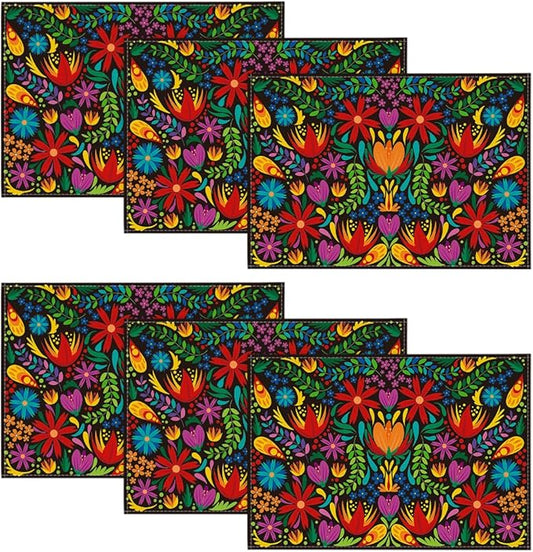 Artoid Mode Mexican Cinco De Mayo Placemats Set of 6, 12 x 18 Inch Dia De Los Muertos Decoration Washable Table Mats for Party Dining Table