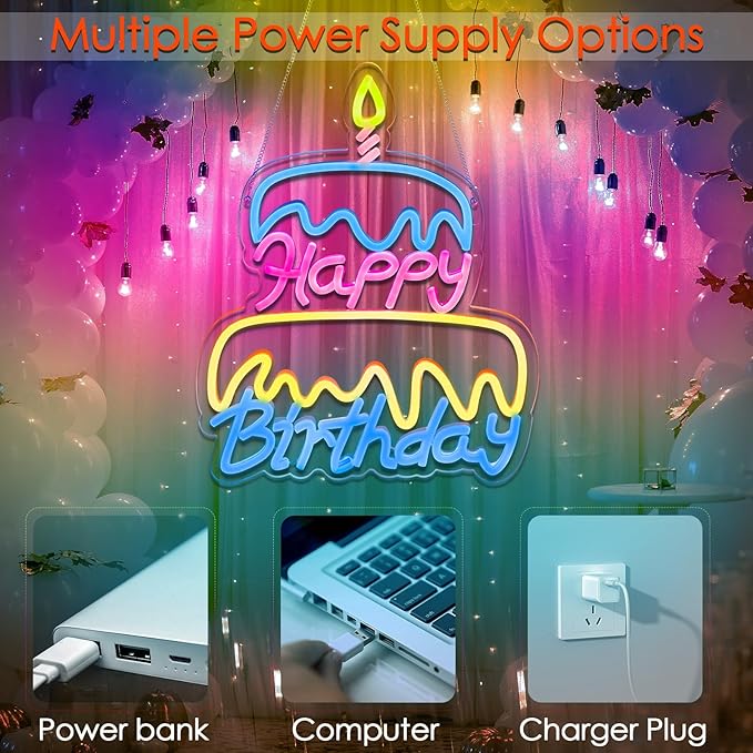 Happy Birthday Neon Sign Led Neon Lights Pink Neon Sign for Bedroom Led Sign USB Powered Neon Signs for Wall Decor Dimmable for Christmas Thanksgiving Birthday Party Girls Gifts