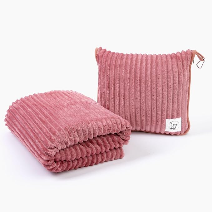 Premium Travel Blanket Pillow - XL 50"x70" | 2 in 1 Travel Blanket and Pillow Set | Travel Blanket Airplane Compact with Bag | Warm Blanket Travel Must Haves with Hand Luggage Sleeve & Backpack Clip