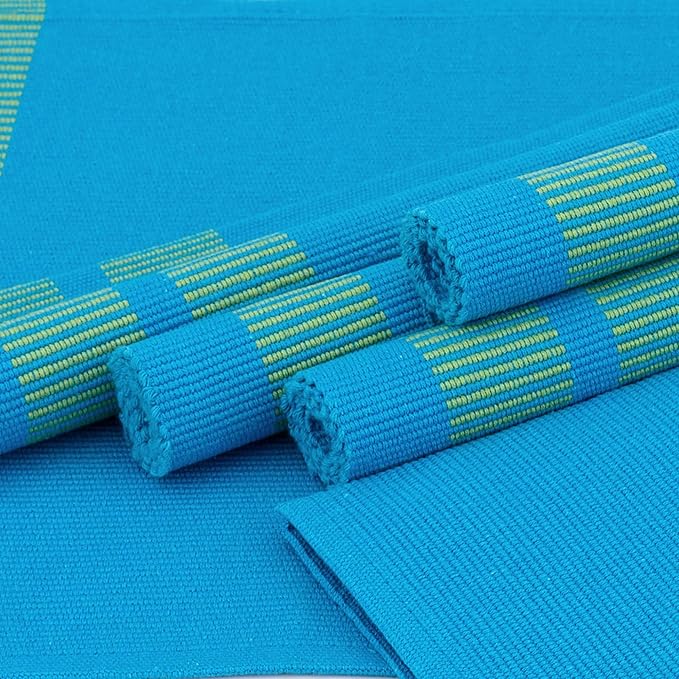 Encasa XO Dining Placemat Set of 6 | Ladder Turq Blue Color | Fine Ribbed Cotton Table mat | Size 18x13 in | Machine Washable