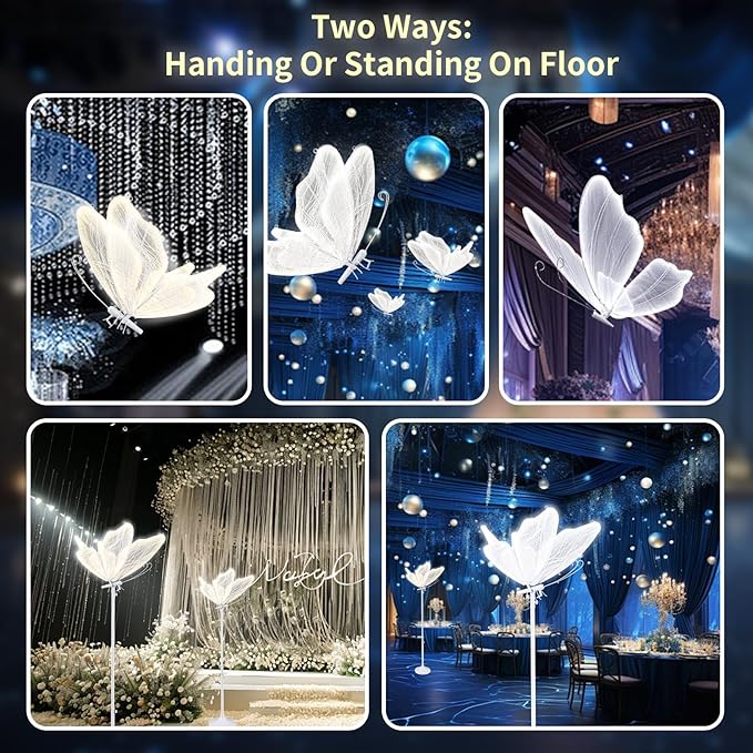Butterfly Floor Lamp for Wedding Decor - 3 Color LED Ambient Lighting, Wall/Ceiling Mounted Romantic Party Lamp, Iron & Lace Design (31.4in, 1 PCS)
