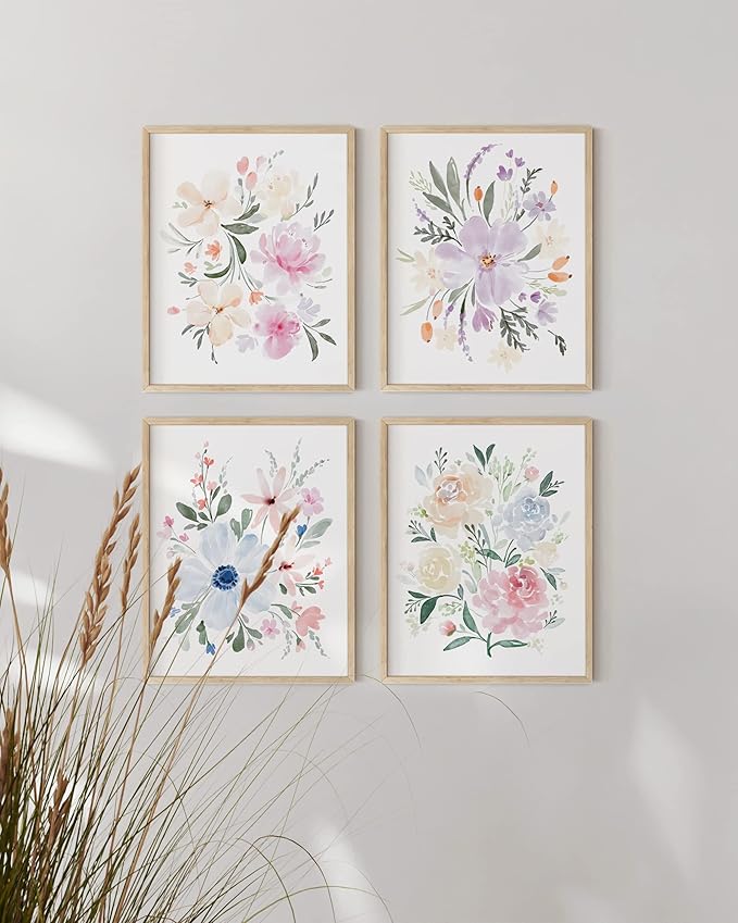 HAUS AND HUES Botanical Prints - Set of 4 Flower Poster, Pictures Wall Decor, Floral Prints, Pictures, Flowers Posters, (Unframed, 11x14) Bouquet Flower