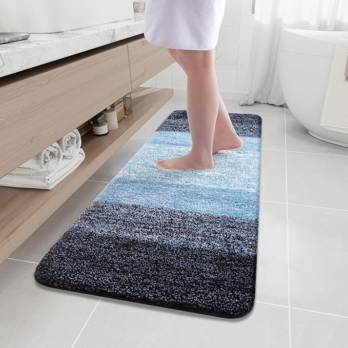 Arotive Microfiber Bathroom Rugs, Shaggy Soft and Absorbent Bath Rug, Non-Slip, Thick Plush Machine Washable Dry Bath Mats for Bathroom, Tub and Shower, 59x20, Blue
