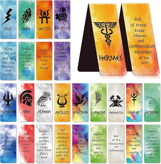 Greek Mythologies Magnetic Bookmark - 28PCS Olympians Gods Magnetic Bookmarks The Gods of Ancient Greece Book Marks Page Magnets Marker Clip for Book Lovers Student Teacher Reading Bookish Gift