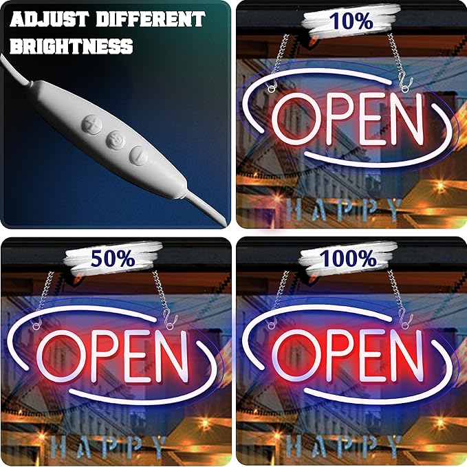 Open Neon Signs Battery Operated, Usb Powered Open Signs for Wall Decor, Adjustable Brightness Display Sign for Window Store Club Hotel Bar Shop Coffee Salon Hotel Walls(USB Powered/16.5 * 8.4 in)
