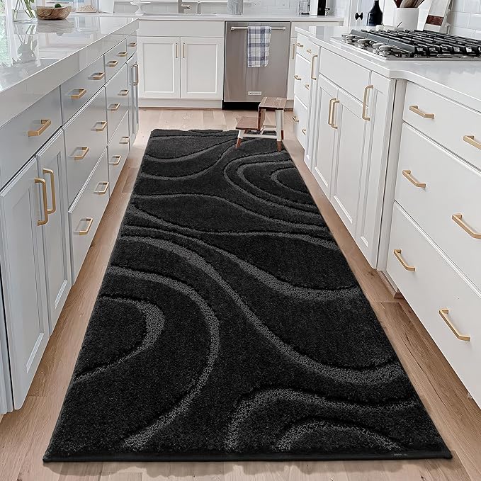 DEXDE Bathroom Rugs Runner 24 x 72 Inch,Extra Long Bathroom Rug Non-Slip,Machine Washable Bath Mats Rug,Cream Black Soft Carpets for Floor, Tub and Shower, Home Decor Accessories