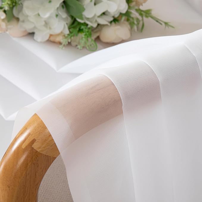 Aiyufneg White Sheer Valance for Window Curtains 24 Inch Length, Light Filtering Kitchen Valances, Small Voile Sheer Curtains for Living Room/Bathroom/Basement, Dual Rod Pocket, 2PCS, 40W x 24L Inch