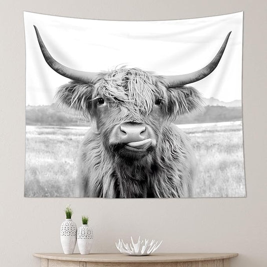 AMBZEK Highland Cow Tapestry, 51Hx59W Inch, Funny Western Decor, Wall Art for Bedroom, Dorm, Living Room