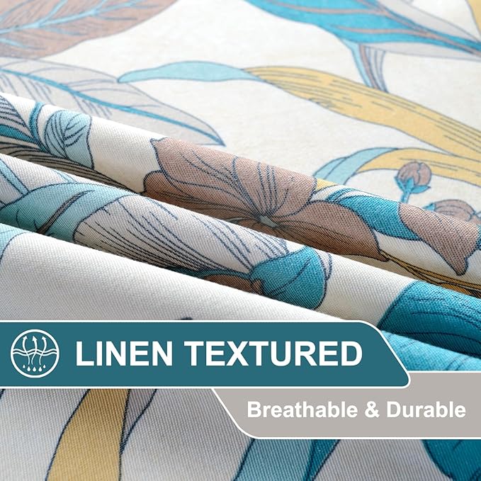 Leeva Leaves Printing Valances for Living Room, 1 Pack Farmhouse Style Small Curtains for Windows 18 Inch Length, Rod Pocket, Lake Blue, 52 x 18