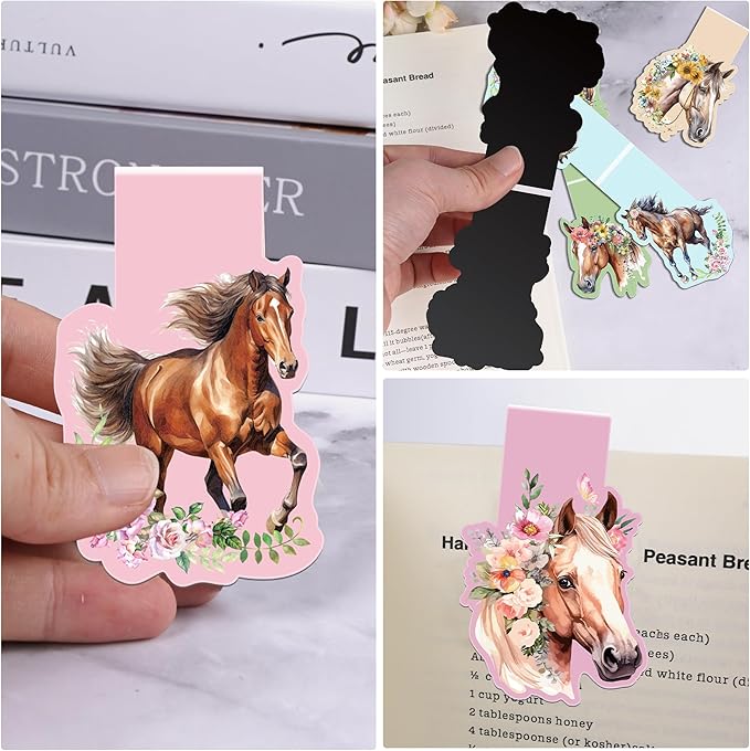 Horse Magnetic Bookmarks: 12 Pcs Horse Animals Magnet Book Page Markers, Cute Bookmark Clips for Reading, Gifts for Kids Women Students Teachers Book Lovers Office School Supplies