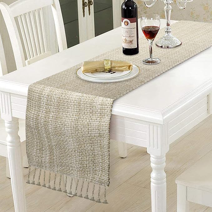 Urban Villa TableRunner 100% Cotton Two Tone Tablerunner Home Kitchen Dining Décor Table Runner 14''x72'' Egg Shell Table Runner with Fringes Parties Wedding BBQ's Everyday use Christmasrunner