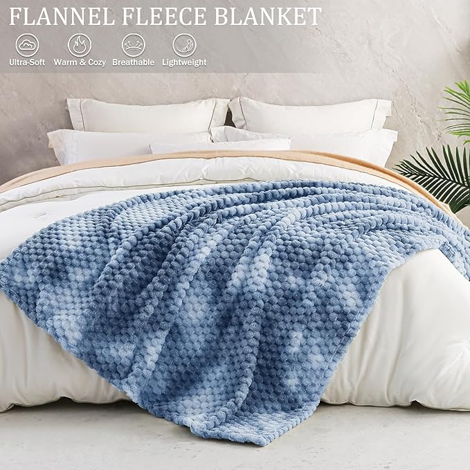 Exclusivo Mezcla Extra Large Soft Fleece Throw Blanket, 50x70 Inches Stylish Jacquard Throw Blanket for Couch, Fuzzy Cozy Lightweight for All Season, Tie-dye Stone Blue
