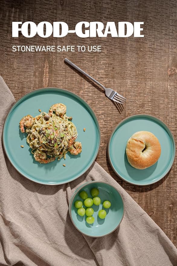 Famiware Nature Plates and Bowls Set, 24 Pieces Dinnerware Sets, Dishware Sets, Dishes Set for 8, Microwave and Dishwasher Safe, Verdure