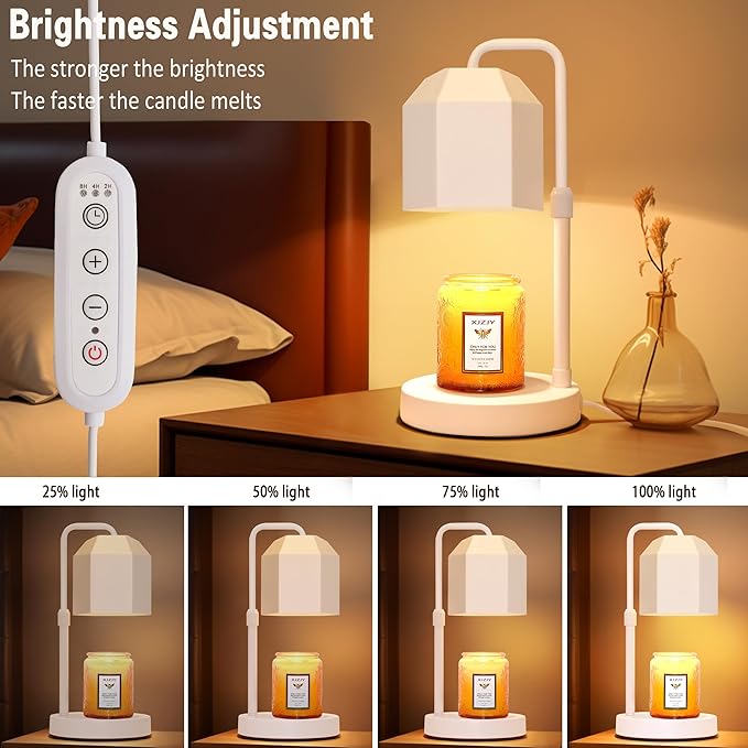Candle Warmer Lamp with Timer Dimmer, Adjustable Height Wax Warmer, Candle lamp for Scented Wax Jar Candles, White Metal